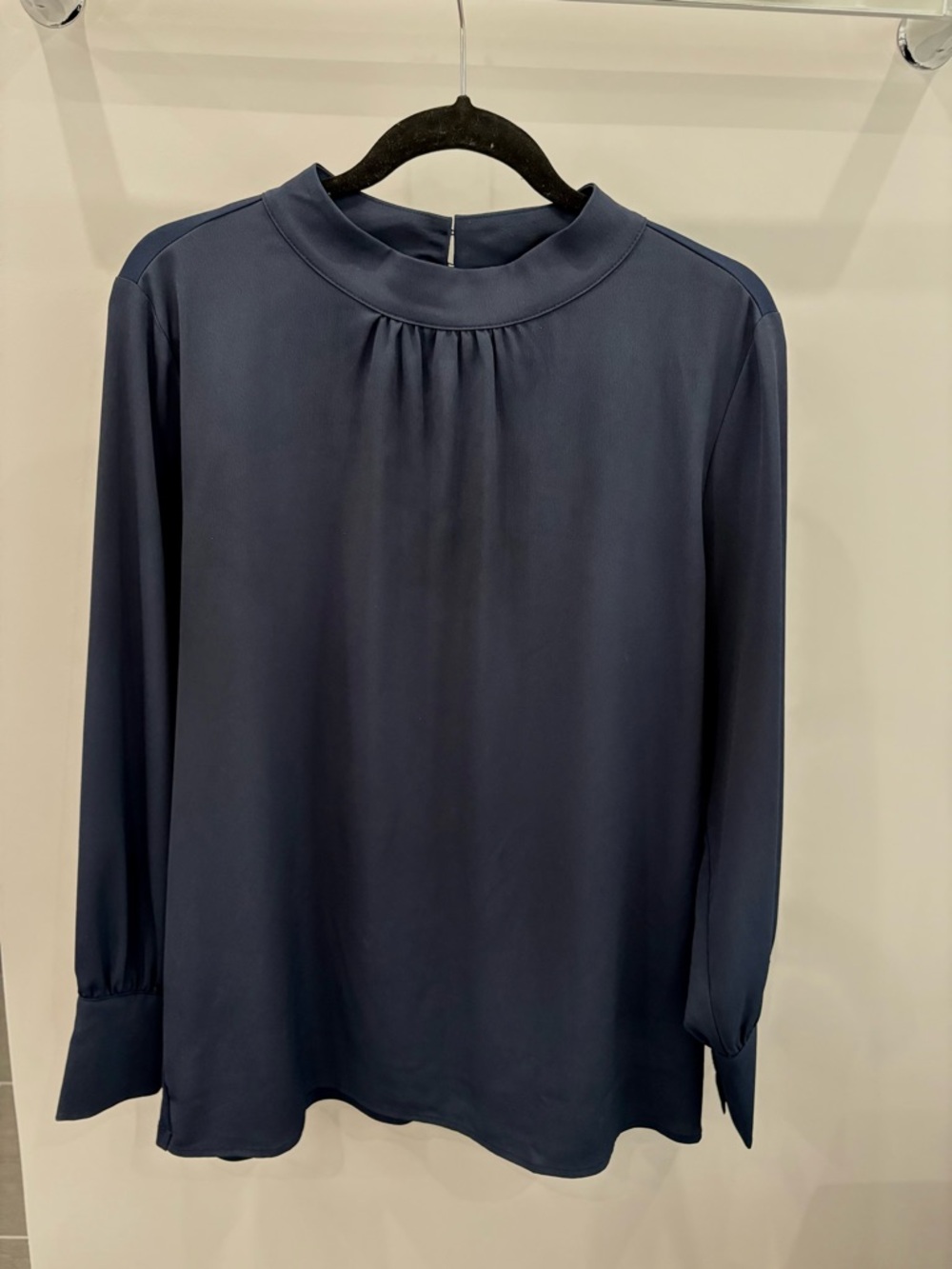 Ann Taylor Navy Mock-Neck Long-Sleeve Blouse